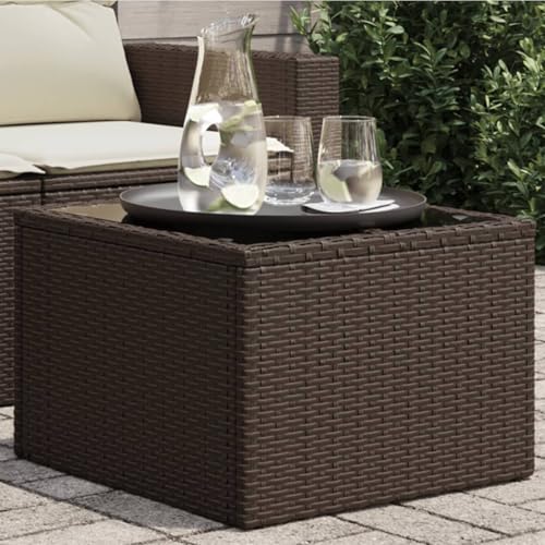 Myheimly Gartentisch mit Glasplatte Braun 55x55x37 cm Poly Rattan von Myheimly