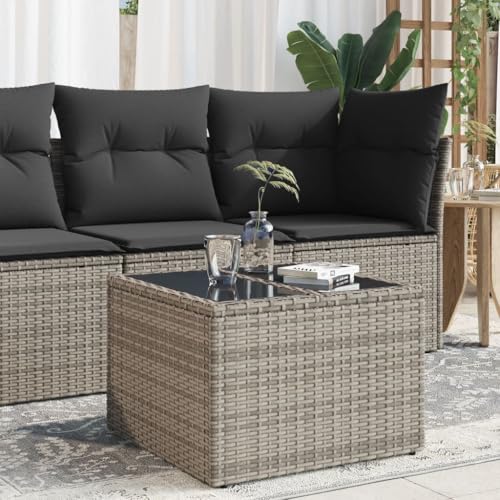 Myheimly Gartentisch mit Glasplatte Grau 55x55x37 cm Poly Rattan von Myheimly