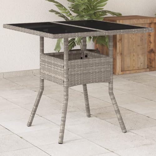 Myheimly Gartentisch mit Glasplatte Hellgrau 80x80x75 cm Poly Rattan von Myheimly