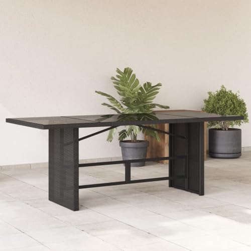 Myheimly Gartentisch mit Glasplatte Schwarz 190x80x75 cm Poly Rattan von Myheimly