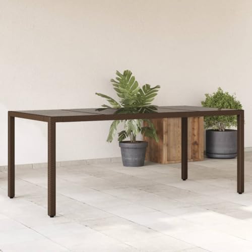 Myheimly Gartentisch mit Glasplatte Terrassentisch Stahlrahmen, Gartenmöbel Tisch Braun 190x90x75 cm Poly Rattan von Myheimly
