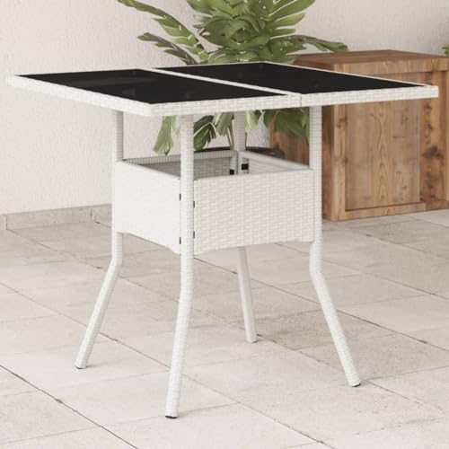 Myheimly Gartentisch mit Glasplatte Weiß 80x80x75 cm Poly Rattan von Myheimly