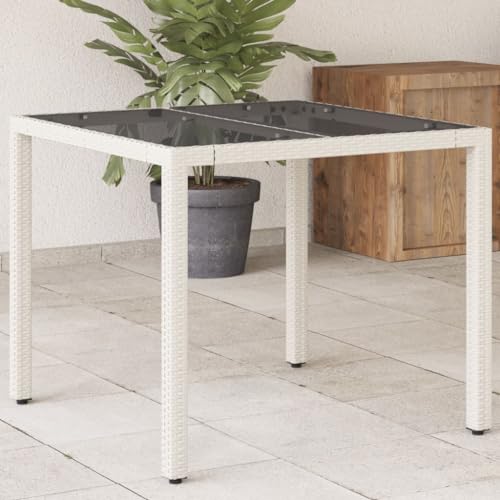 Myheimly Gartentisch mit Glasplatte Weiß 90x90x75 cm Poly Rattan von Myheimly