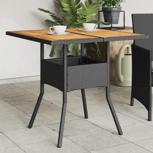 Myheimly Gartentisch mit Holzplatte Schwarz 80x80x75 cm Poly Rattan von Myheimly