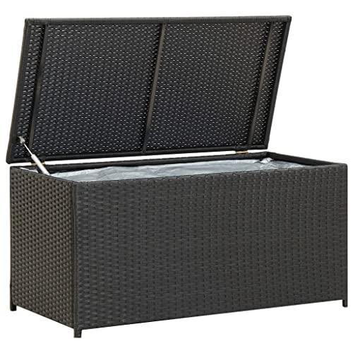 Myheimly Gartentruhe, Kissenbox Auflagenbox mit Deckel, Gartenbox Garten Aufbewahrungsbox mit wasserfestem Beutel, Spielzeugbox Gartenmöbel, Poly Rattan Gartentruhe Schwarz,100 x 50 x 50 cm von Myheimly