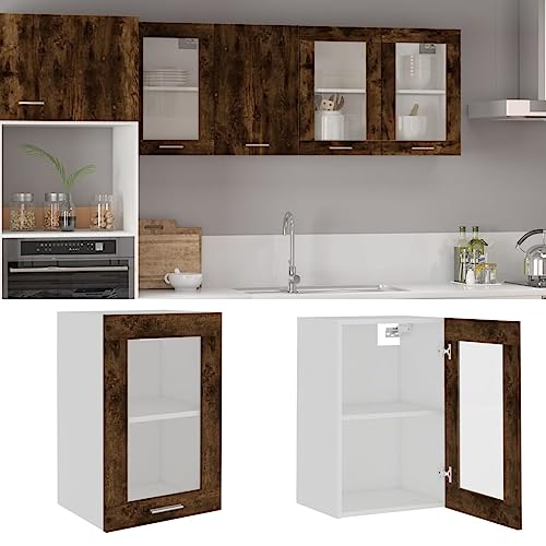 Myheimly Hängeschrank Glas Räuchereiche 40x31x60 cm Holzwerkstoff Küchenschrank Küchenzeile Küchenmöbel Unterschrank Küchenunterschrank Schrank von Myheimly