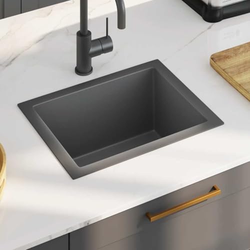 Myheimly Handgemachte Einbauspüle Wasserabfluss in X-Form Edelstahlspüle Küchenspüle Spülbecken Spüle Unterbau Unterputz Einbau Edelstahl Schwarz,44 x 34 x 20 cm von Myheimly