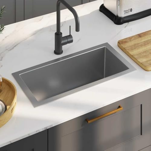 Myheimly Handgemachte Einbauspüle Wasserabfluss in X-Form Edelstahlspüle Küchenspüle Spülbecken Spüle Unterbau Unterputz Einbau Edelstahl Silber,60 x 30 x 20 cm von Myheimly