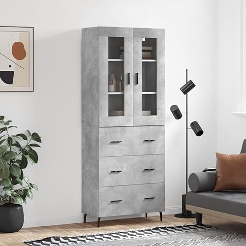 Myheimly Highboard, Sideboard mit viel Stauraum, Kommode Schrank für Wohnzimmer, Anrichte Schubladenschrank Holzwerkstoff Betongrau,3 Schubladen Myheimly Highboard, Sideboard mit viel Stauraum, Kommode Schrank für Wohnzimmer, Anrichte Schubladenschrank Holzwerkstoff Betongrau,3 Schubladen von Myheimly