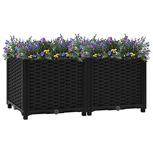 Myheimly Hochbeet, Hochbeet für Garten Balkon Terrasse, Gemüsebeet Pflanzkasten zum Selber Bauen, Blumenbeet Blumenkasten Rattan-Optik, Polypropylen Schwarz,80 x 40 x 38 cm von Myheimly