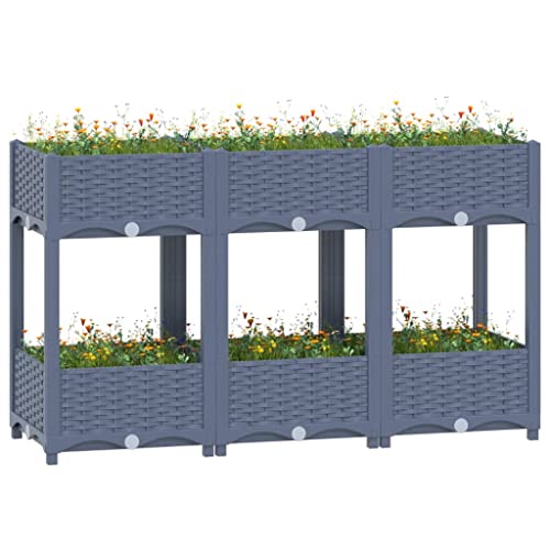 Myheimly Hochbeet 120x40x71cm Kräuterbeet Gemüsebeet zum Selber Bauen, Blumenkasten im Rattan-Look, Pflanzkasten für Garten Terrasse Balkon Polypropylen Blaugrau von Myheimly