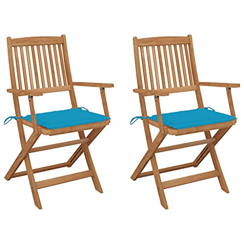 Myheimly Klappbar Klappstühle Klappstuhl Gartenmöbel Balkon Sühle Gartenstuhl Gartenstühle 2 STK. mit Kissen Massivholz Akazie 2X 3007926de Blau von Myheimly