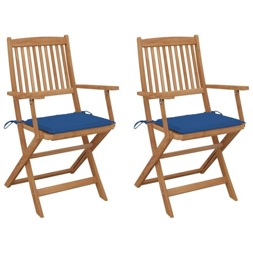 Myheimly Klappbar Klappstühle Klappstuhl Gartenmöbel Balkon Sühle Gartenstuhl Gartenstühle 2 STK. mit Kissen Massivholz Akazie 2X 3007926de Königsblau von Myheimly