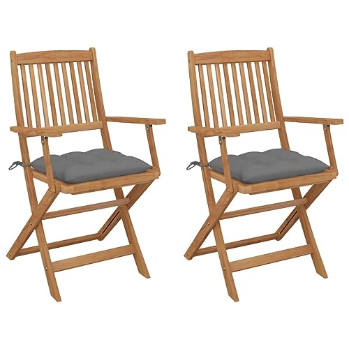 Myheimly Klappbar Klappstühle Klappstuhl Gartenmöbel Balkon Sühle Gartenstuhl Gartenstühle 2 STK. mit Kissen Massivholz Akazie 2X 3007927de Grau von Myheimly