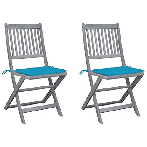 Myheimly Klappbar Klappstühle Klappstuhl Gartenmöbel Balkon Sühle Gartenstuhl Gartenstühle 2 STK. mit Kissen Massivholz Akazie 2X 3009166de Blau von Myheimly