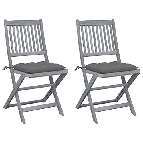 Myheimly Klappbar Klappstühle Klappstuhl Gartenmöbel Balkon Sühle Gartenstuhl Gartenstühle 2 STK. mit Kissen Massivholz Akazie 2X 3009167de Grau von Myheimly