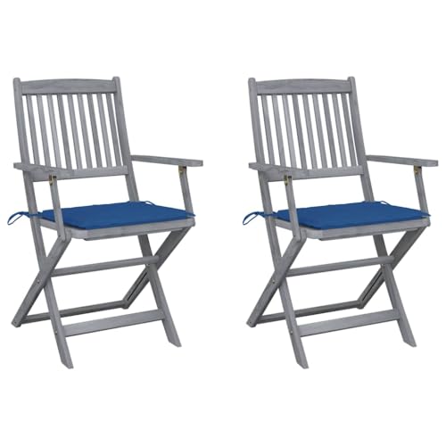 Myheimly Klappbar Klappstühle Klappstuhl Gartenmöbel Balkon Sühle Gartenstuhl Gartenstühle 2 STK. mit Sitzkissen Massivholz Akazie 2X 3009164de Königsblau von Myheimly