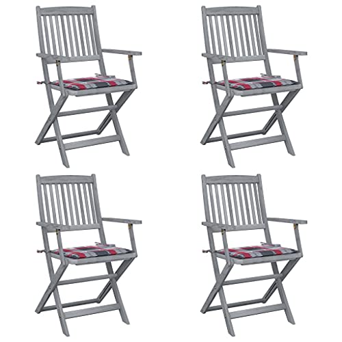 Myheimly Klappbar Klappstühle Klappstuhl Gartenmöbel Balkon Sühle Gartenstuhl Gartenstühle 4 STK. mit Kissen Massivholz Akazie 4X 3009164de Rotes Karomuster von Myheimly