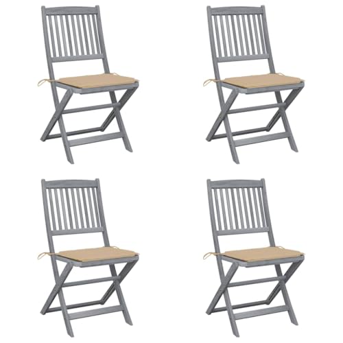 Myheimly Klappbar Klappstühle Klappstuhl Gartenmöbel Balkon Sühle Gartenstuhl Gartenstühle 4 STK. mit Kissen Massivholz Akazie 4X 3009166de Beige von Myheimly