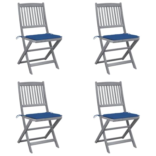 Myheimly Klappbar Klappstühle Klappstuhl Gartenmöbel Balkon Sühle Gartenstuhl Gartenstühle 4 STK. mit Kissen Massivholz Akazie 4X 3009166de Königsblau von Myheimly