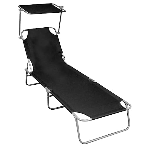 Myheimly Klappliege mit Sonnendach Schwarz Aluminium von Myheimly