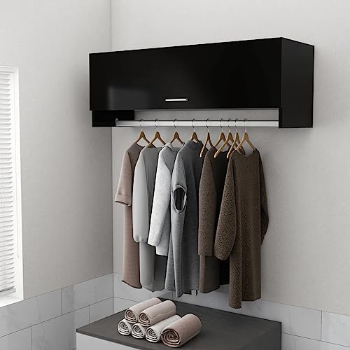 Myheimly Kleiderschrank Kleiderstange Wandgarderobe Schlafzimmer Hängeschrank Wandschrank Garderobenschrank Garderobe 100x32,5x35cm Holzwerkstoff Schwarz von Myheimly