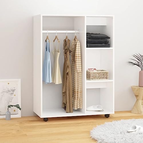 Myheimly Kleiderschrank Weiß 80x40x110 cm Holzwerkstoff Kleiderständer mit viel Stauraum, Garderobe mit Rollen, Garderobenständer Garderobenschrank, Räuchereiche Myheimly Kleiderschrank Weiß 80x40x110 cm Holzwerkstoff Kleiderständer mit viel Stauraum, Garderobe mit Rollen, Garderobenständer Garderobenschrank, Räuchereiche von Myheimly