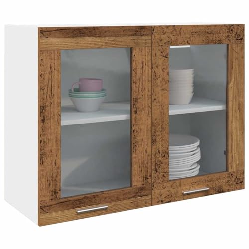 Myheimly Küchenschrank,Unterschrank Küche, Küchenmöbel, Küchenzeile,Standschrank Küche,Wandschränke,Aufbewahrungsschrank Hängeglasschrank Altholz-Optik 80x31x60 cm Holzwerkstoff von Myheimly