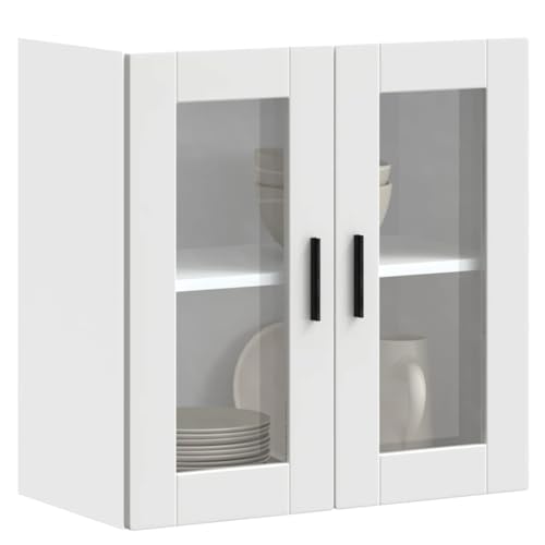 Myheimly Küchenschrank Holzwerkstoff,hoher Küchenschrank, Schrank,Küchenzeile,Schrank Küche,Einbauküche Küchen-Hängeschrank mit Glastür Porto Weiß von Myheimly