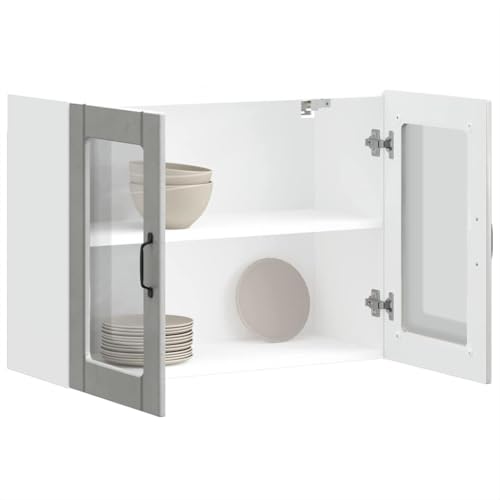 Myheimly Küchenschrank Küchenzeile,Küchenmöbel Einbauküche Schrank,Holzwerkstoff Schrank,Betongrau,Wall Glass Cabinet,80 x 31 x 60 cm von Myheimly