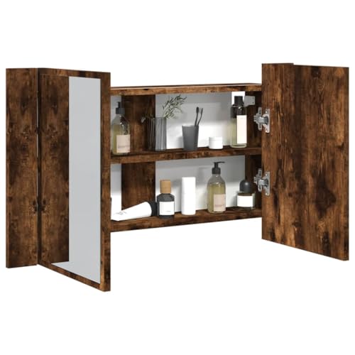 Myheimly LED Bad Spiegelschrank Badezimmerspiegel Badspiegel Spiegel Badschrank Badezimmerschrank Hängeschrank Wandschrank 80x12x45cm Acryl Spiegelschrank,Räuchereiche von Myheimly