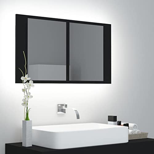 Myheimly LED Bad Spiegelschrank Badezimmerspiegel Badspiegel Spiegel Badschrank Badezimmerschrank Hängeschrank Wandschrank 80x12x45cm Acryl Spiegelschrank,Schwarz von Myheimly