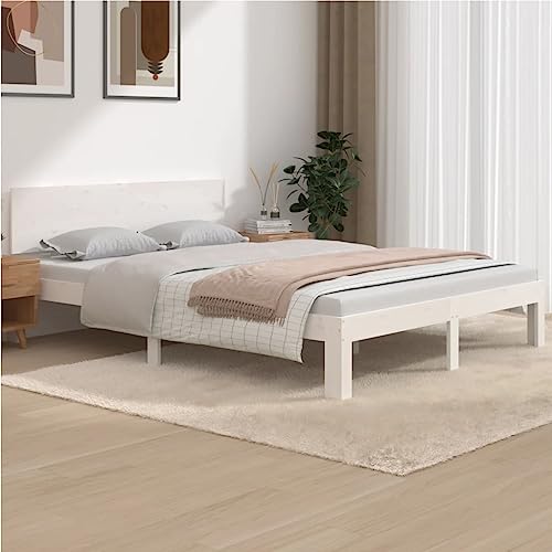 Myheimly Massivholzbett, Bett Holzbett für Schlafzimmer, Bettgestell Bettrahmen mit Kopfteil Lattenrost,Schlafzimmerbett,Weiß,140 x 190 cm Myheimly Massivholzbett, Bett Holzbett für Schlafzimmer, Bettgestell Bettrahmen mit Kopfteil Lattenrost,Schlafzimmerbett,Weiß,140 x 190 cm von Myheimly