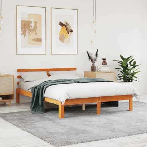 Myheimly Massivholzbett Bettgestell Doppelbett Bettrahmen Bett Schlafzimmerbett Schlafzimmermöbel ohne Matratze Wachsbraun 140x200cm Kiefernholz 3013826de von Myheimly