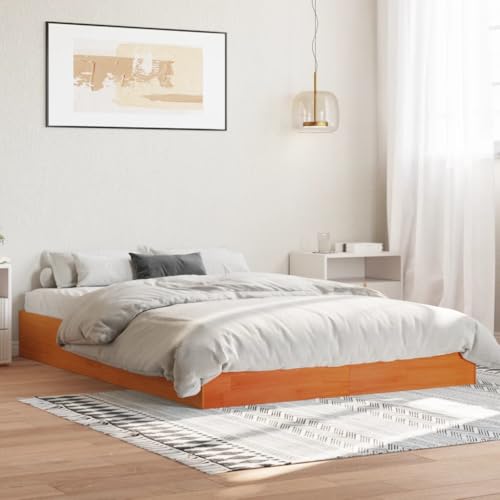 Myheimly Massivholzbett ohne Matratze Bettgestell Lattenrost Doppelbett Bettrahmen Schlafzimmerbett Bett Holzbett Schlafzimmermöbel Wachsbraun 120x190 cm Kiefernholz von Myheimly