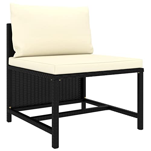 Myheimly Modular Mittelsofa mit Kissen Gartensofa Sofa Lounge Einzelsofa Gartenmöbel Gartenstuhl Garten Balkon Terrasse Schwarz Poly Rattan,Schwarz,Sofa-Mittelstück von Myheimly