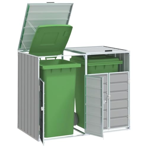 Myheimly Mülltonnenbox Müllbox Mülltonnenverkleidung Mülltonne Mülltonnenbox Müllcontainer Gerätebox Grau,2 Tonnen von Myheimly