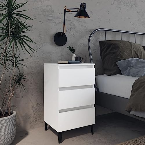 Myheimly Nachttisch mit Metallbeinen 3 Schubladen Nachtschrank Nachtkonsole Nachtkommode Schlafzimmer Schrank Kommode 40x35x69cm Weiß,1 pz von Myheimly