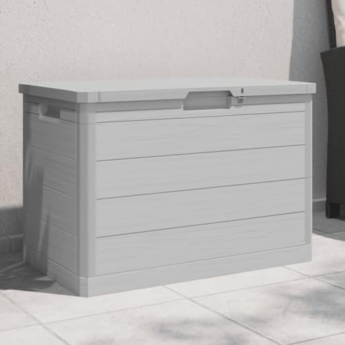Myheimly Outdoor-Kissenbox Gartenbox mit Stauraum, Auflagenbox Design in Holz-Optik, Gartentruhe Kissentruhe Aufbewahrungsbox Grau 77,5x44,5x53 cm Polypropylen von Myheimly