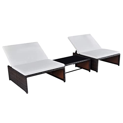 Myheimly Outdoor-Lehnstühle 2 STK. mit Tisch Gartenliege Gartenmöbel Liege Relaxliege Strandliege Freizeitliege Liegestuhl Rattanmöbel Braun Poly Rattan von Myheimly