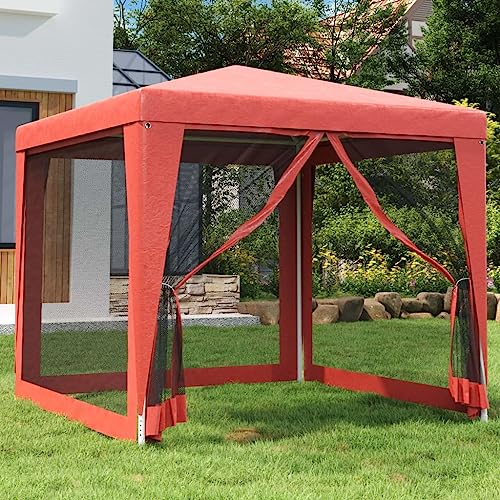 Myheimly Partyzelt mit 4 Mesh-Seitenwänden Rot 2,5x2,5 m HDPE Gartenzelt Festzelt Pavillon Zelt Gartenpavillon Gazebo Gartenlaube Bierzelt Faltzelt Camping von Myheimly