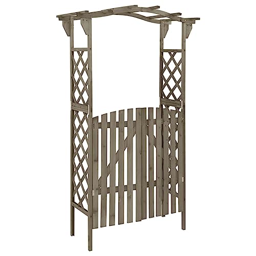 Myheimly Pergola mit Tor Rosenbogen Torbogen Rankhilfe Spalier Rankgitter Gartenbogen Gartentor Gartentür 116x40x204 cm Grau Massivholz Tanne von Myheimly