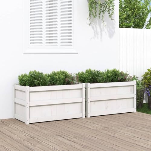 Myheimly Pflanzkübel 2 STK. Weiß Massivholz Kiefer, Rechteckig Blumenkübel mit großem Fassungsvermögen, Pflanzkasten Übertopf für Garten Terrasse, Blumentopf Blumenkasten von Myheimly