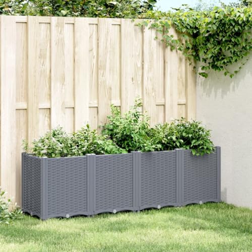 Myheimly Pflanzkübel Blumenkübel mit modularem Design Rattan-Optik, Blumentopf für Terrasse Garten, Blumenkasten Grau 160x40x53 cm PP von Myheimly