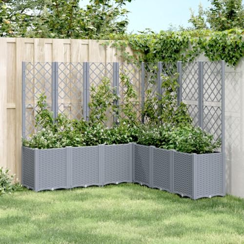 Myheimly Pflanzkübel mit Rankgitter Blumenkübel mit modularem Design Rattan-Optik, Blumentopf für Terrasse Garten, Blumenkasten Pflanzkasten Grau 160x160x140 cm PP von Myheimly