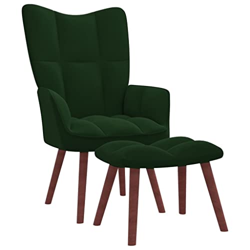 Myheimly Relaxsessel mit Hocker,Sessel mit Stahlrahmen Holzbeinen,Relaxstuhl Polsterstuhl mit Armlehne,Fernsehsessel Polstersessel Wohnzimmer,Modern Samt Sessel Dunkelgrün,Mit Fußablage von Myheimly