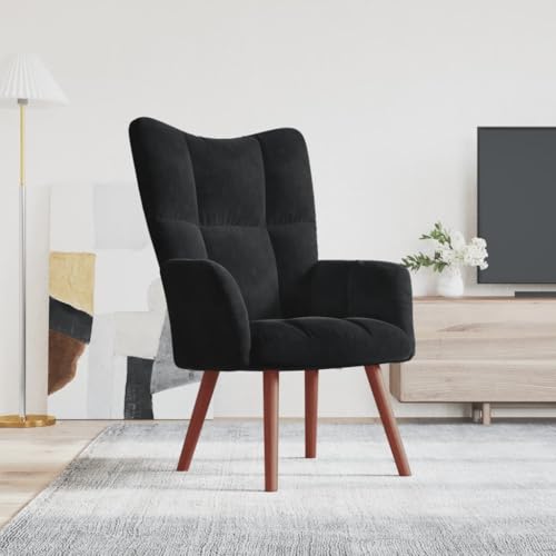 Myheimly Relaxsessel mit Hocker,Sessel mit Stahlrahmen Holzbeinen,Relaxstuhl Polsterstuhl mit Armlehne,Fernsehsessel Polstersessel Wohnzimmer,Modern Samt Sessel Schwarz,Ohne Fußablage von Myheimly