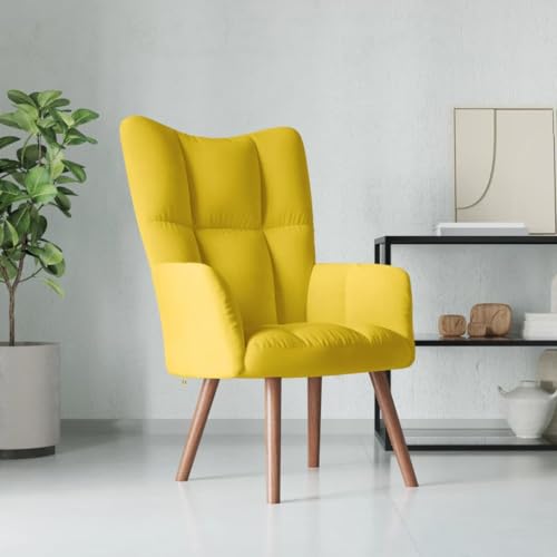 Myheimly Relaxsessel mit Hocker,Sessel mit Stahlrahmen Holzbeinen,Relaxstuhl Polsterstuhl mit Armlehne,Fernsehsessel Polstersessel Wohnzimmer,Modern Samt Sessel Senfgelb,Ohne Fußablage von Myheimly