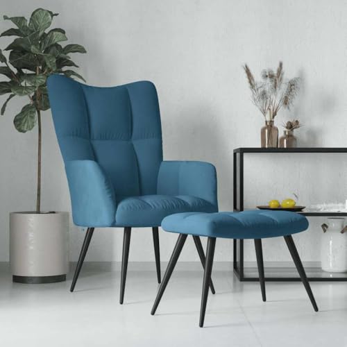 Myheimly Relaxsessel mit Hocker Sessel Polsterstuhl Stuhl Relaxstuhl Polstersessel Armsessel Ohrensessel Wohnzimmer Blau Samt von Myheimly
