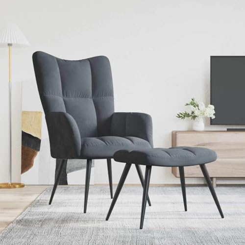 Myheimly Relaxsessel mit Hocker Sessel Polsterstuhl Stuhl Relaxstuhl Polstersessel Armsessel Ohrensessel Wohnzimmer Dunkelgrau Samt von Myheimly